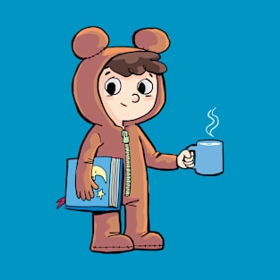 boy prepares for bed with a cup of warm milk and a picture book T-Shirt