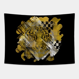 Tiger in gold Abstract Digital art Tapestry