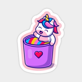 Cute Unicorn In Rainbow Mug Cartoon Magnet