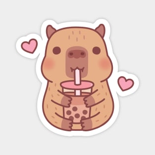 Cute Little Capybara Loves Bubble Tea Magnet