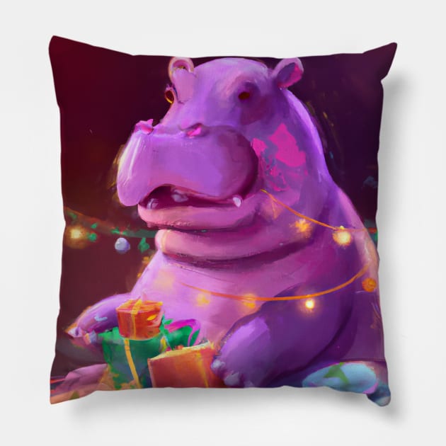 Cute Hippopotamus Drawing Pillow by Play Zoo