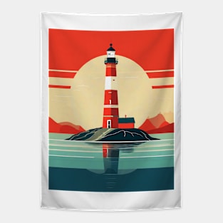 Vintage Sunset Sentinel Lighthouse Tapestry