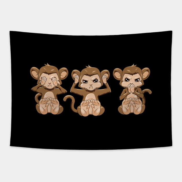 Funny 3 monkeys SHIRT speak no seee no hear no Apes - 3 Monkeys - Tapestry | TeePublic Funny 3 monkeys SHIRT speak no seee no hear no Apes - 3 Monkeys - Tapestry | TeePublic