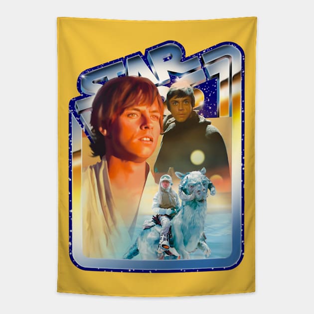 Hero (blue starfield, chrome border) Tapestry by Art And Soul