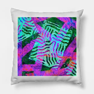 The Boxed In Abstract - Digitally Enahanced Neon Version 7 Pillow