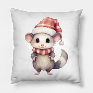 Virginia Opossum in Santa Hat Pillow