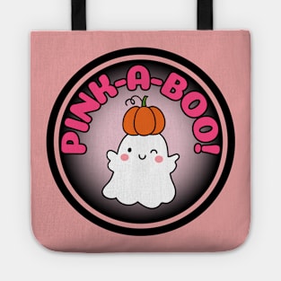 Cute Pink-a-Boo Halloween ghost wearing pumpkin gender Tote