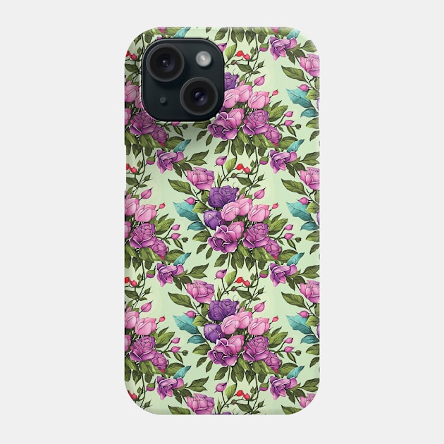 Purple & Pink Rose Flower Pattern Floral Painting Phone Case by Beautiful Butterflies by Anastasia