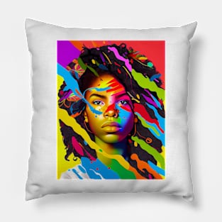 Colorful pop art style woman portrait Pillow