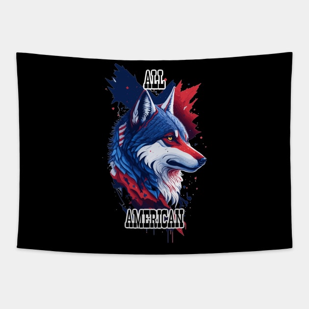 All American Forth of July Wolf Star Spangled Banner Tapestry by LittleBearBlue