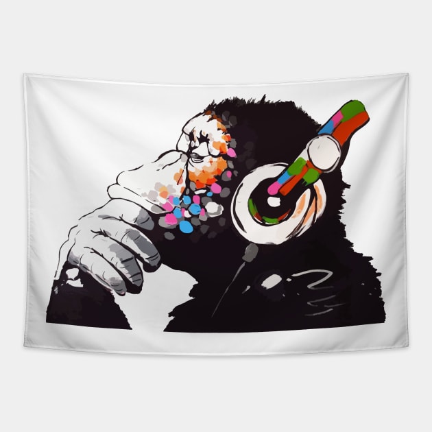 BANKSY DJ Monkey Thinker Tapestry by inkstyl