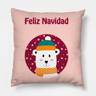 Feliz Navidad - Cute polar bear wishing merry Christmas in Spanish Pillow