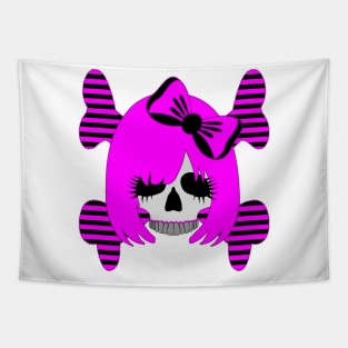 Skull with a Pink Bow Tapestry