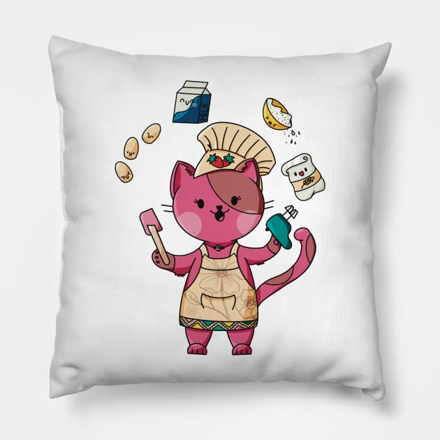 Kitty the baker Pillow by Moondeea