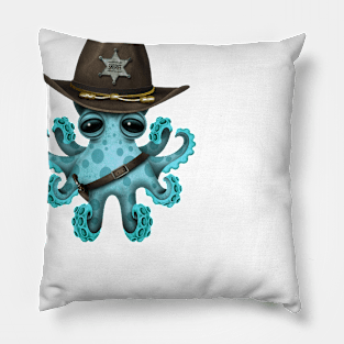 Cute Blue Baby Octopus Sheriff Pillow