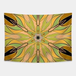 Cartoon Mandala Flower Green Yellow and Orange Tapestry