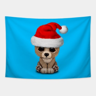 Baby Bear Wearing a Santa Hat Tapestry