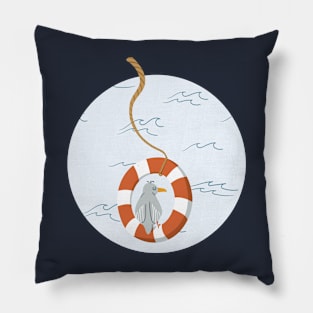 Funny seagull chilling in life buoy Pillow