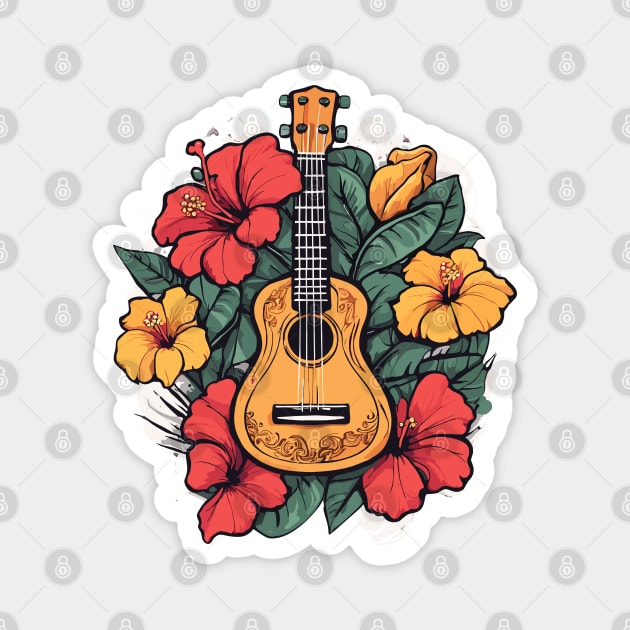 Hawaii Tropical Uke Ukulele Magnet by Ray Crimson