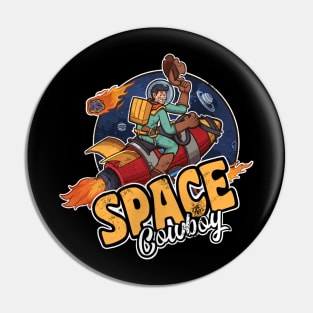 Space Cowboy Astronaut On Rocket Pin