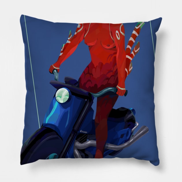 Biker Lionfish Mermaid Pillow by banditotees