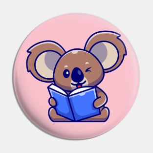 Cute Koala Reading Book Cartoon Pin