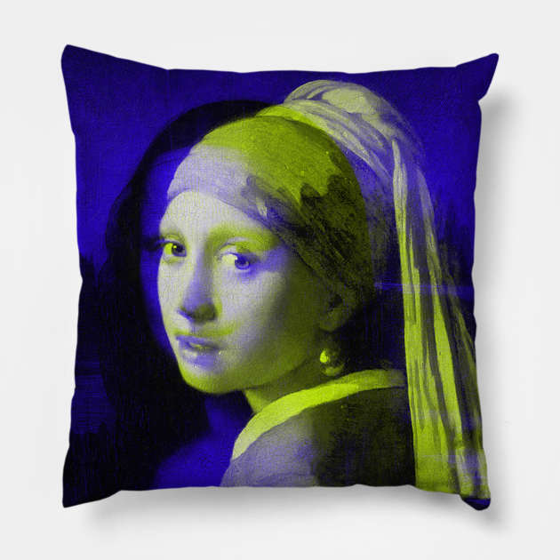 Mona Lisa with a Pearl Earring Interactive Yellow&Blue Filter By Red&Blue Pillow by RedAndBlue