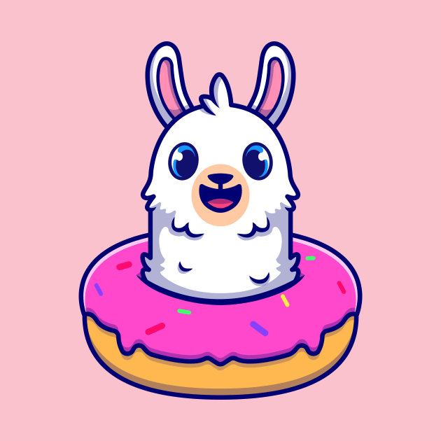 Cute Alpaca With Doughnut Cartoon by Catalyst Labs