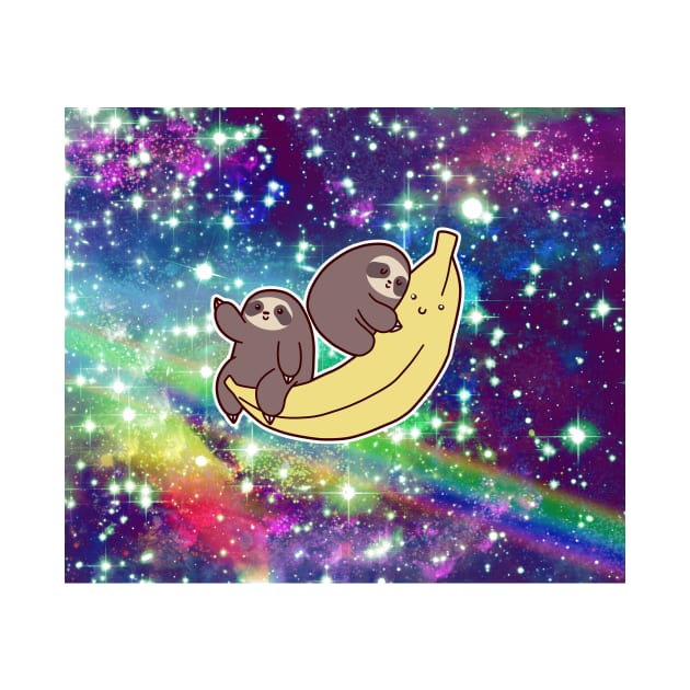 Sloths and Giant Banana Rainbow Space by saradaboru