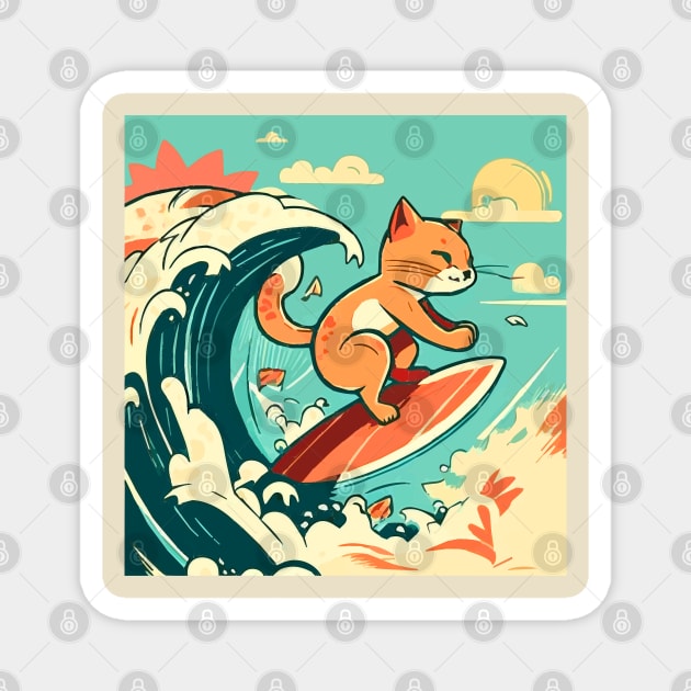 Surfing Tabby Cat Magnet by Kona Cat Creationz