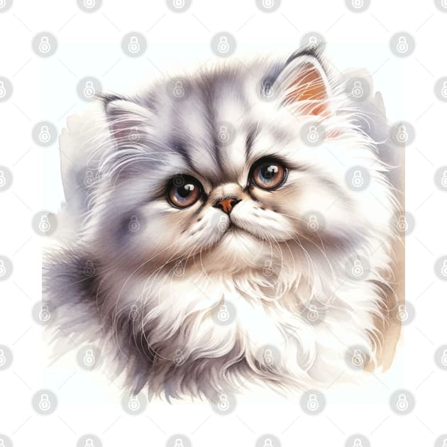 Persian Cat Watercolor Kitten - Cute Kitties by Aquarelle Impressions