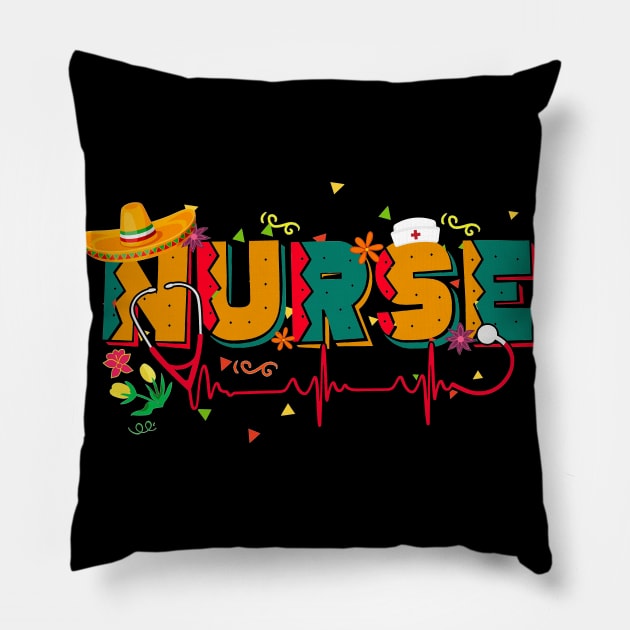 Stethoscope Heartbeat Nurse Mexican Cinco De Mayo Fiesta Pillow by webster