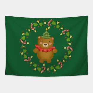 Christmas Teddy Bear Wreath Tapestry