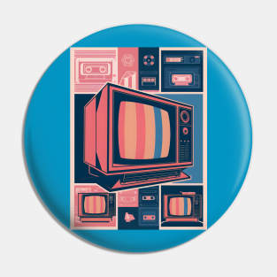 Illustration Of an 80s Inspired TV and Cassettes Pin