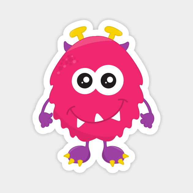 Cute Monster, Pink Monster, Horns, Funny Monster Magnet by Jelena Dunčević