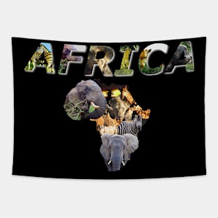 African Wildlife Collage Map Tapestry