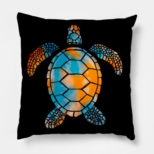 Orange and Blue Watercolor Sea Turtle Pillow