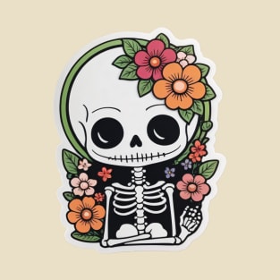 Cute floral kawaii skeleton No.6 T-Shirt