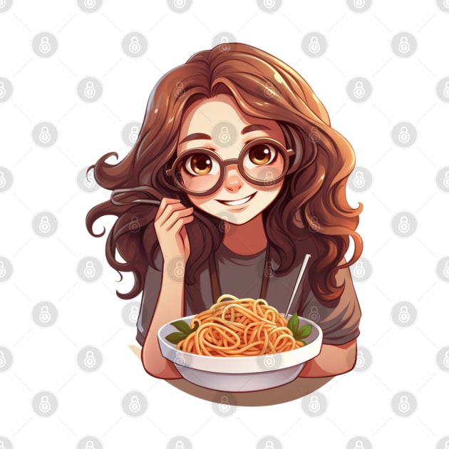 Cute Girl Eating Spaghetti by Riverside-Moon