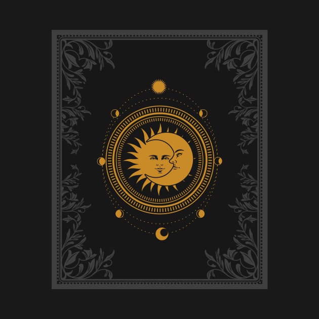 Sun and moon tarot card design with moon phases by Aesthetic Witchy Vibes