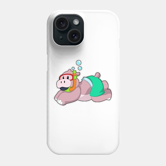 Hippo at Diving with Snorkel Phone Case by Markus Schnabel