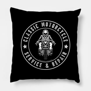 Classic Motorcycle Service & Repair Skeleton Front Pillow