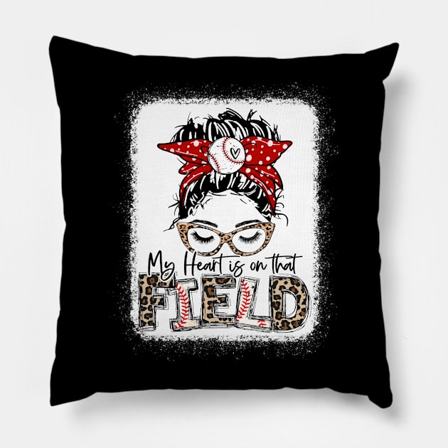 My heart is on that Field Baseball Tee Leopard Baseball Mom Pillow by Wonder man 