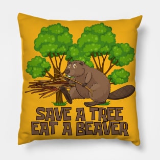 Funny Beaver Tree Hugger Satire Pillow