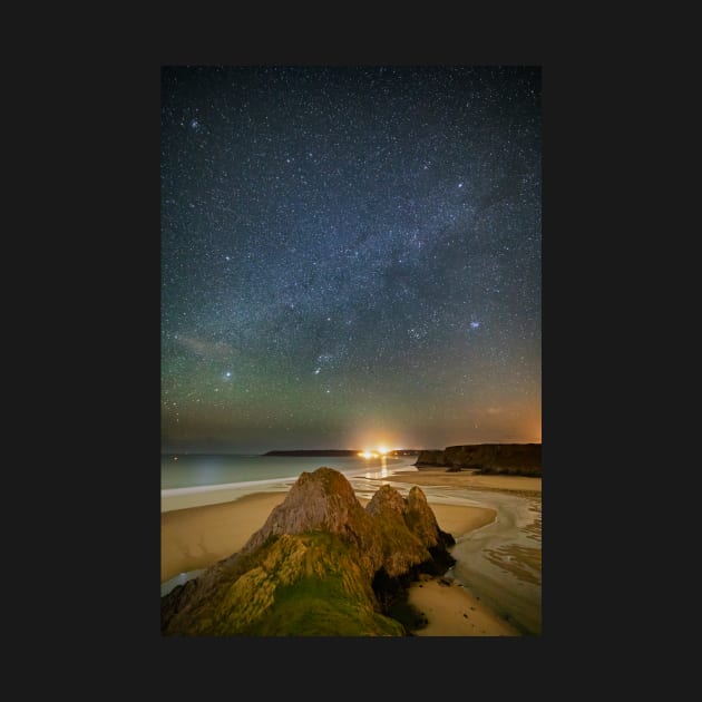 Three Cliffs Bay, Gower at Night with Sirius by dasantillo