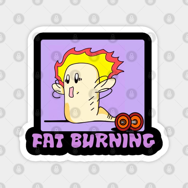 FAT BURNING - Funny Fat Burning Gym Workout Cartoon Gift Magnet by sillyindustries