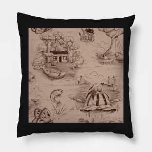 toile de jouy patterns -Lakeside Mosaic Pillow