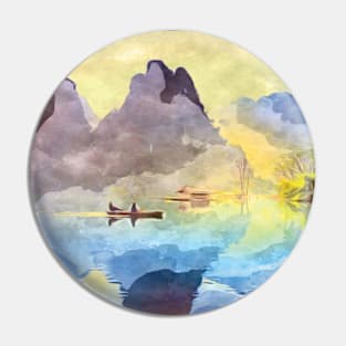 Boat with Mountains Pin