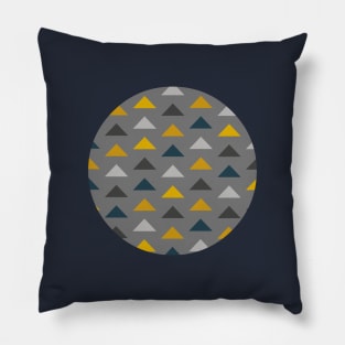 Geometric Triangles Pattern in Mustard, Grey and Blue Pillow