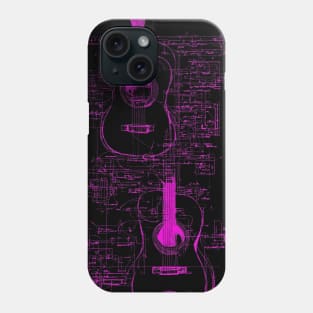 Neon Pink Acoustic Guitar Da Vinci blueprint Phone Case